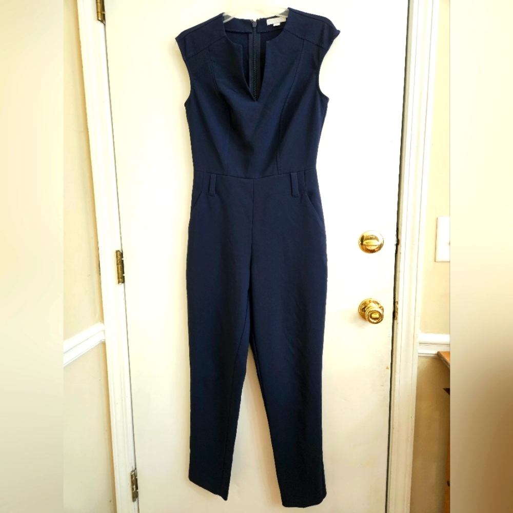 New York & CO. Women's Navy Blue Sleeveless V-neck Jumpsuit Without Belt Size XS